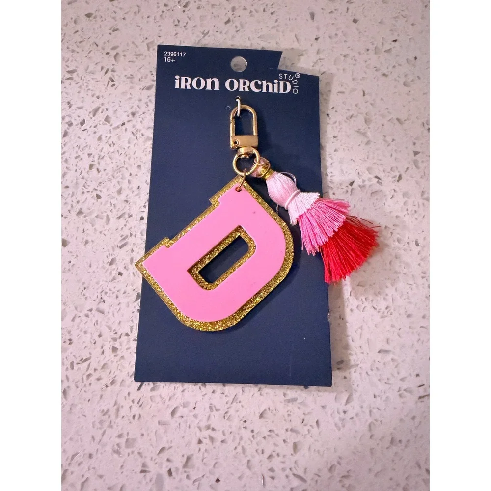 Iron Orchid Studio Pink Glitter Varsity Letter D Tassel Keychain 2396117 New